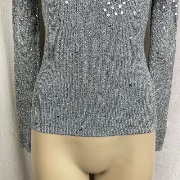 VTG Y2K Once Again Silver Sequin Mock Turtle Neck Sweater Shimmery Sparkly Sz M - Picture 3 of 16